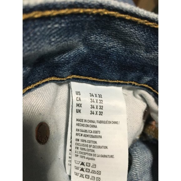 American Eagle Slim Straight leg distressed zip & button front jean size 34x32 - Picture 6 of 9